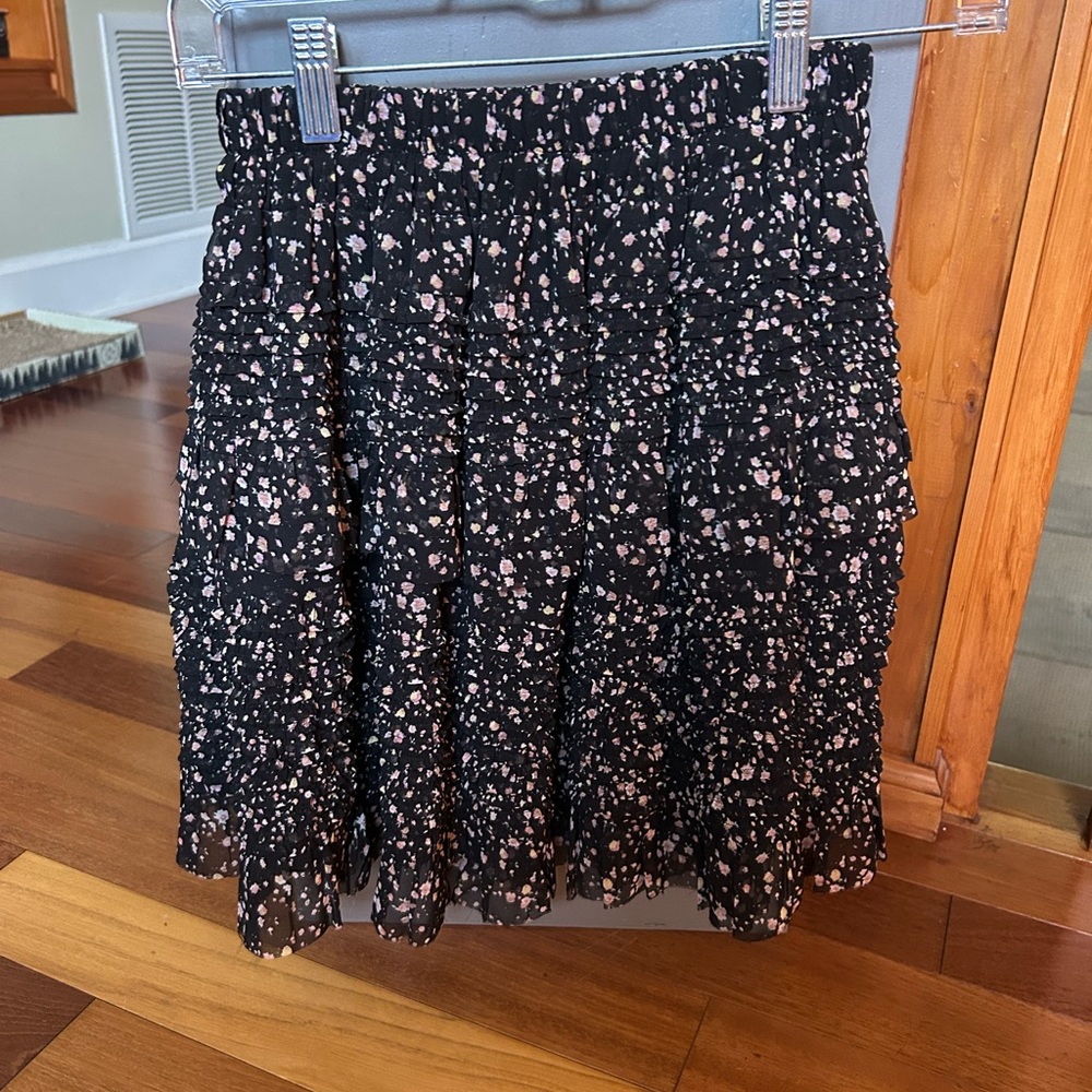 ALLSAINTS XS Black, Pink, and White Floral Mini Skirt
